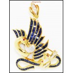 Swan Brooch/Pendant 18K Yellow Gold Diamond Blue Sapphire [I_008]