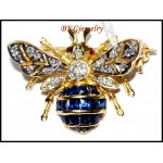 Blue Sapphire Bee Brooch/Pin Unique Diamond 18K Yellow Gold [I019_1]