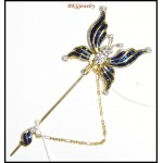 Eternity Diamond Blue Sapphire Butterfly Brooch/Pin 18K Yellow Gold [I_020]