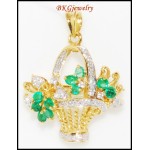Flower Brooch/Pendant 18K Yellow Gold Diamond Emerald Gemstone [I_011]