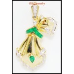 Genuine Gemstone Brooch/Pendant Emerald Diamond 18K Yellow Gold [I_014]