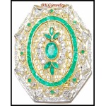 Natural Gemstone Diamond Emerald Brooch/Pin 18K Yellow Gold [I_030]
