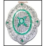 Gemstone Emerald Brooch/Pin Diamond Jewelry 18K White Gold [I_029]