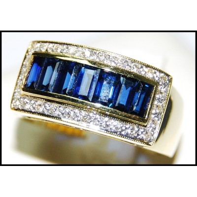 For Men Blue Sapphire Diamond Natural 18K Yellow Gold Ring [RQ0048]