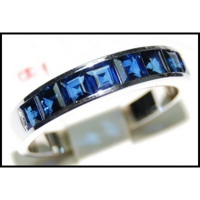 Wedding Blue Sapphire Gemstone 18K White Gold Band Ring [R0028]